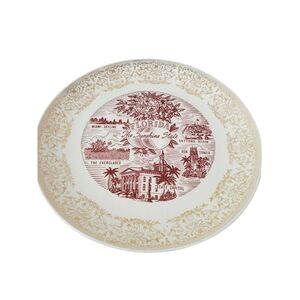 Vintage Florida Sunshine State‎ Red Decorative Plate Daytona Beach Everglades
